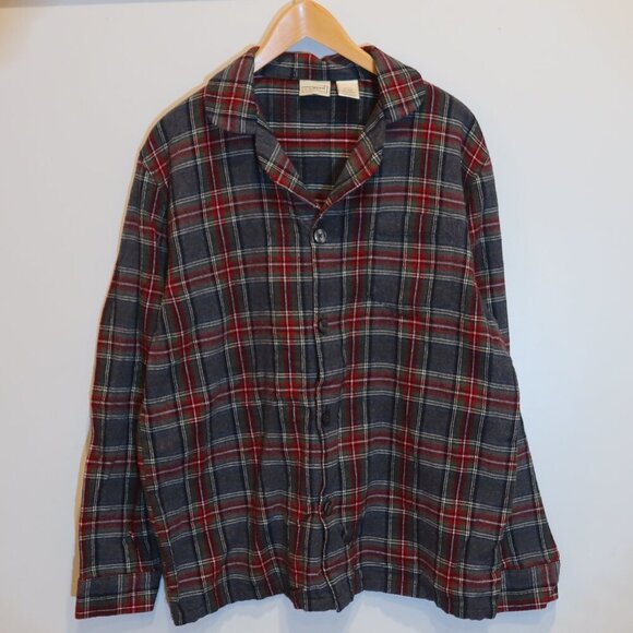 LL BEAN mens flannel pajama top scotch plaid grey red 100% cotton medium preppy - Picture 1 of 9